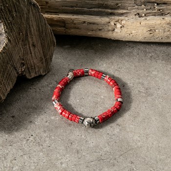 Bracelet Perles Heishi Pierres Naturelles Jaspe Impérial Orange,  Planète Acier