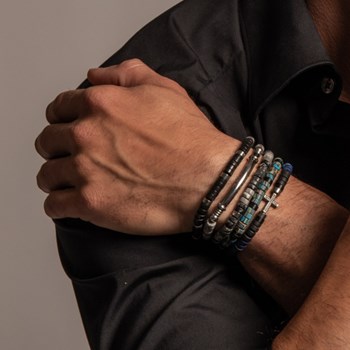 Bracelet Perles Heishi Pierres Naturelles Jaspe Paysage Et Turquoise Tête De Mort