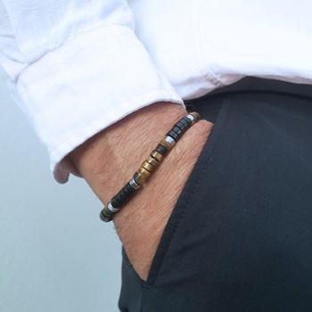 Bracelet Pierres Heishi oeil De Tigre Et Agate Noire