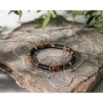 Bracelet Pierres Heishi oeil De Tigre Et Agate Noire