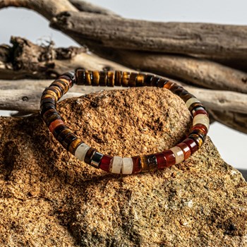 Bracelet Perles Heishi oeil De Tigre Jaspe Jaune Clair Agate Rouge