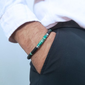 Bracelet Perles Heishi Agate Noire Et Jaspe Vert
