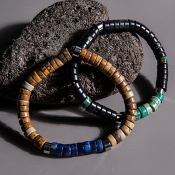 Bracelet Perles Heishi Agate Noire Et Jaspe Vert