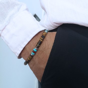 Bracelet Perles Heishi oeil De Tigre Agate Rouge Et Turquoise