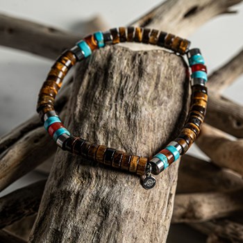 Bracelet Perles Heishi oeil De Tigre Agate Rouge Et Turquoise