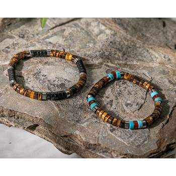 Bracelet Perles Heishi oeil De Tigre Agate Rouge Et Turquoise