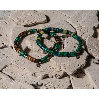 Bracelet Perles Heishi oeil De Tigre Et Malachite