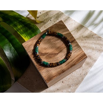 Bracelet Perles Heishi oeil De Tigre Et Malachite