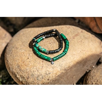 Bracelet Perles Heishi Agate Noire Et Malachite