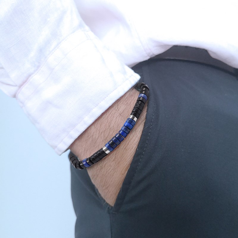 Bracelet Perles Heishi Lapis Lazuli Et Agate Noire - vue 2