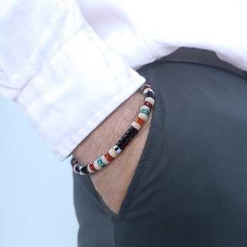 Bracelet Perles Heishi Jaspe Vert Impérial Agate Rouge Coconut Jaspe Jaune Clair