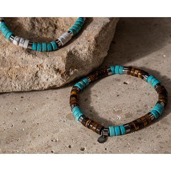 Bracelet Perles Heishi Turquoise Bleu Et Turquoise Blanche