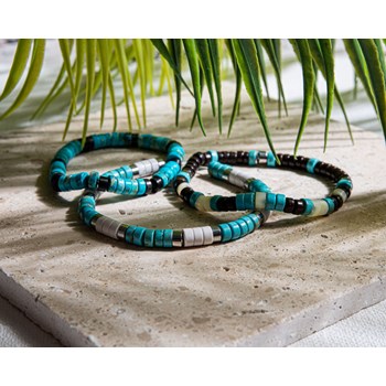 Bracelet Perles Heishi Turquoise Bleu Et Turquoise Blanche
