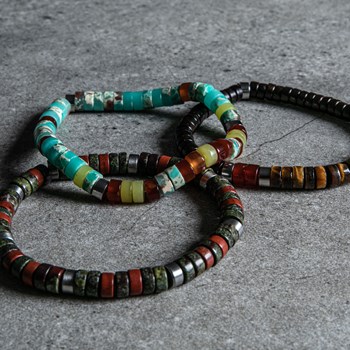 Bracelet Perles Heishi Jaspe Citron Agate Rouge Jaspe Impérial Vert Clair