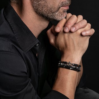 Bracelet Perles Heishi En Jaspe Noir Et Gris
