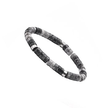 Bracelet Perles Heishi En Jaspe Noir Et Gris