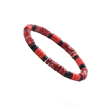 Bracelet Perles Heishi Pierre De Corail Et Jaspe Impérial Rouge