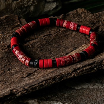 Bracelet Perles Heishi Pierre De Corail Et Jaspe Impérial Rouge