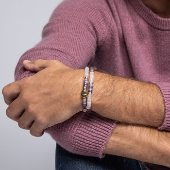 Bracelet Perles Heishi Pierre D'améthyste Quartz Rose