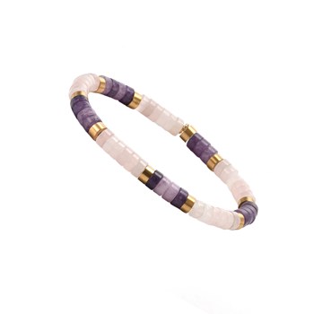 Bracelet Perles Heishi Pierre D'améthyste Quartz Rose