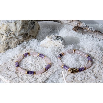 Bracelet Perles Heishi Pierre D'améthyste Quartz Rose
