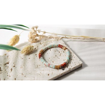 Bracelet Perles Heishi Jaspe Bleu Et Rouge