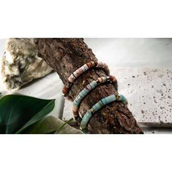 Bracelet Perles Heishi Jaspe Bleu Et Rouge