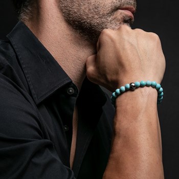 Bracelet Boules Turquoise Pierres Naturelles Tête De Mort
