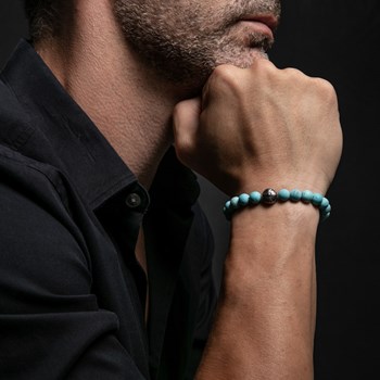 Bracelet Boules Turquoise Pierres Naturelles Croix Rock