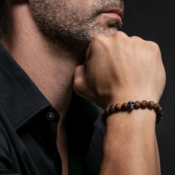 Bracelet Boules oeil De Tigre Pierres Naturelles Tête De Mort