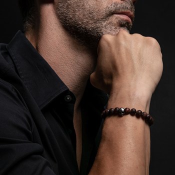 Bracelet Boules oeil De Tigre Rouge oeil De Taureau Pierres Naturelles Tête De Mort