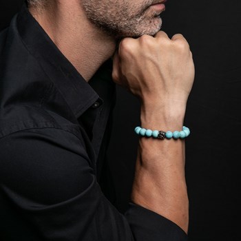 Bracelet Grosses Perles Turquoise Pierres Naturelles Tête De Mort