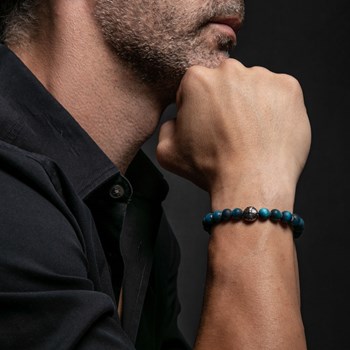 Bracelet Boules oeil De Tigre Bleu 'oeil De Faucon' Pierres Naturelles Croix Rock