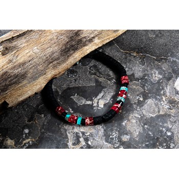 Bracelet Perles Heishi Jaspe Rouge Pierre De Lave Turquoise