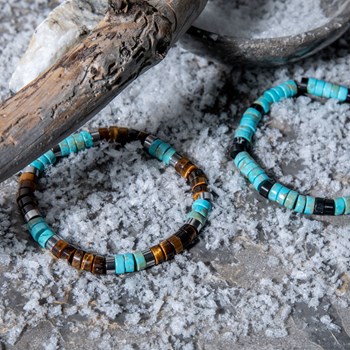 Bracelet Perles Heishi Pierres Naturelles oeil De Tigre Et Turquoise