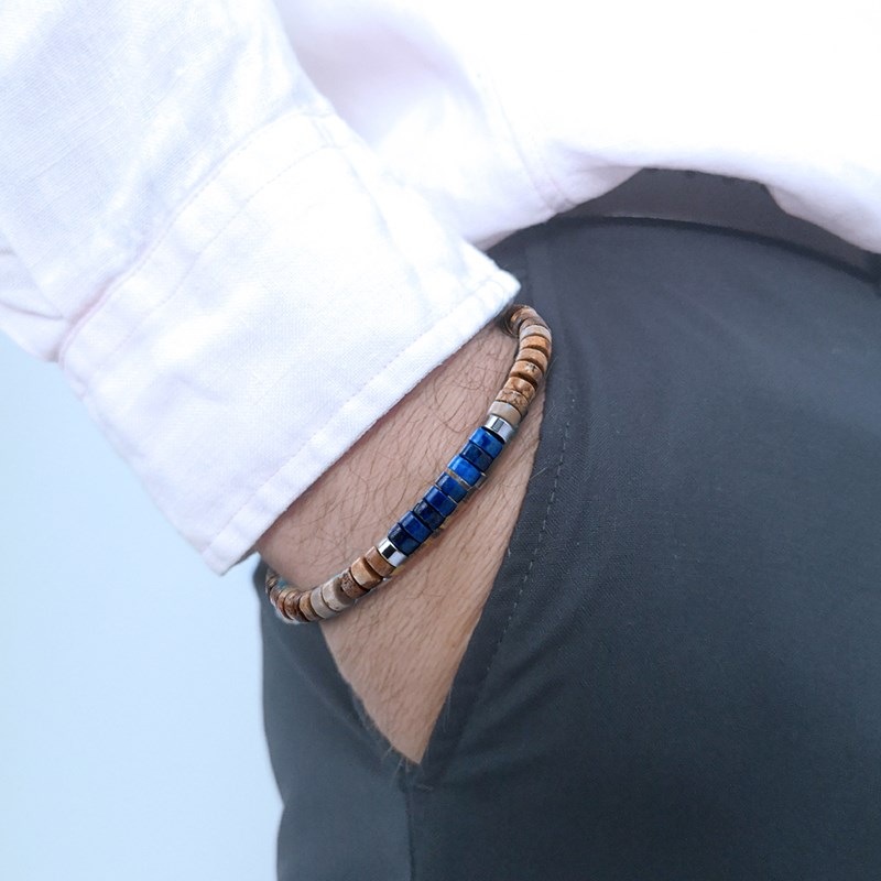 Bracelet Perles Heishi Lapis Lazuli Et Jaspe Paysage - vue 2