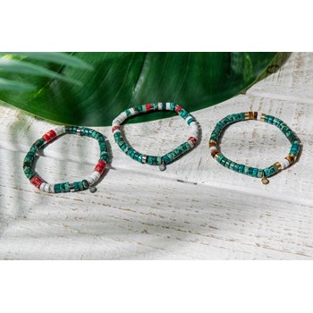 Bracelet Perles Heishi Jaspe Vert Et Rouge