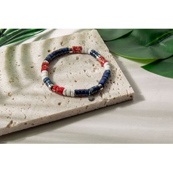 Bracelet Perles Heishi Jaspe Bleu Et Rouge