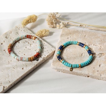 Bracelet Perles Heishi Jaspe Bleu Turquoise