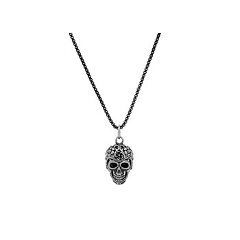 Schedel en gekruiste botten halsketting - Staal