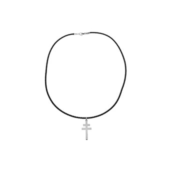 Steel and leather necklace - Croix de Lorraine
