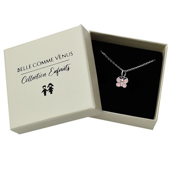 Collier papillon émail rose et oxyde de zirconium Argent 925 Rhodié