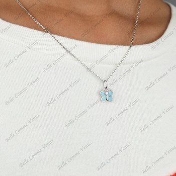 Collier papillon émail bleu turquoise et oxyde de zirconium Argent 925 Rhodié