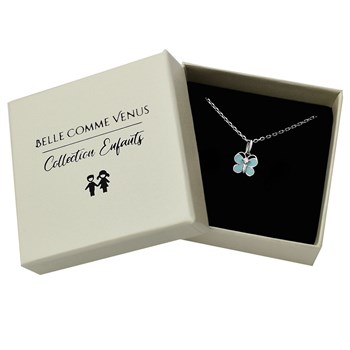 Collier papillon émail bleu turquoise et oxyde de zirconium Argent 925 Rhodié