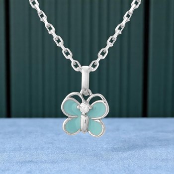 Collier papillon émail bleu turquoise et oxyde de zirconium Argent 925 Rhodié