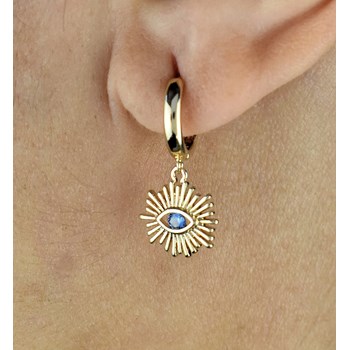 Boucles d'oreilles Mini Créoles oeil protecteur oxyde de zirconium bleu Plaqué or 750 3 microns