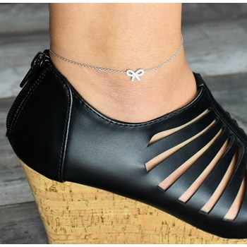 Silver 925 Rhodium zirconium oxide bow tie anklet chain