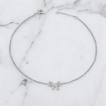 Silver 925 Rhodium zirconium oxide bow tie anklet chain