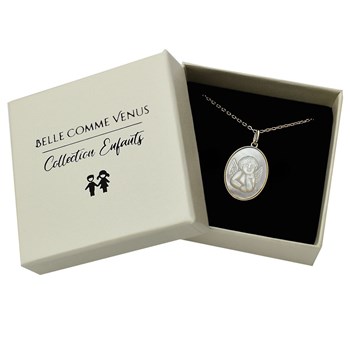 Collier médaille ange baptême ovale de nacre Plaqué OR 750 3 microns