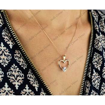 Solitaire heart necklace zirconium oxide GOLD plated 750 3 microns